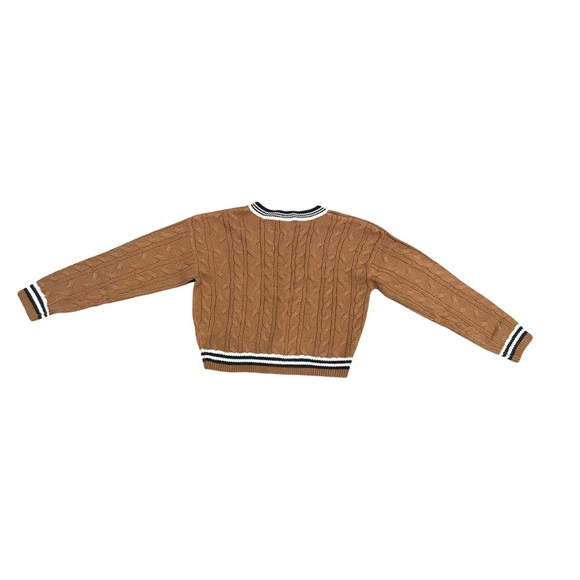 Guess Brown Cable Knit Cardigan with Striped Trim Size M NWOT Grannycore Fall - Picture 4 of 6